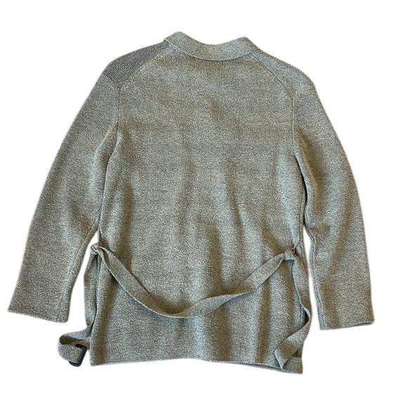 VTG 90s Jones New York Merino Wool Belted Cardigan Sweater Button Up Gray Medium - Picture 2 of 10